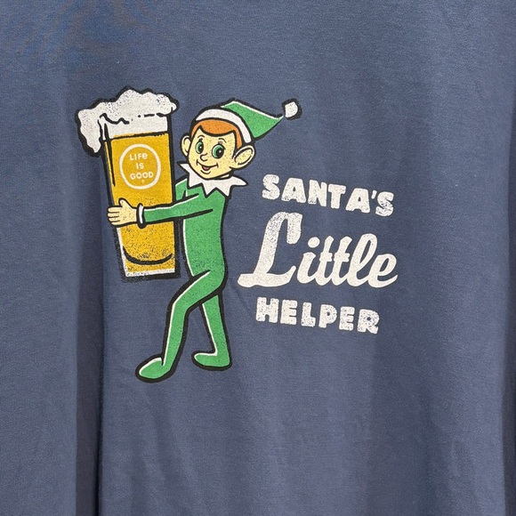 Life Is Good Blue Crusher Long Sleeve Tee Santa’s Little Helper Beer Elf X-Large - Picture 3 of 9